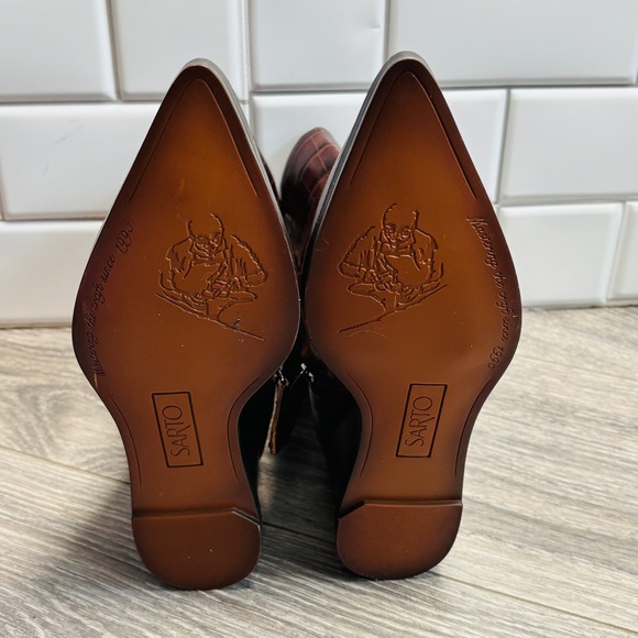Sarto Brown Emina Croc Embossed Leather Wedge Bootie Size 6M - Picture 10 of 16